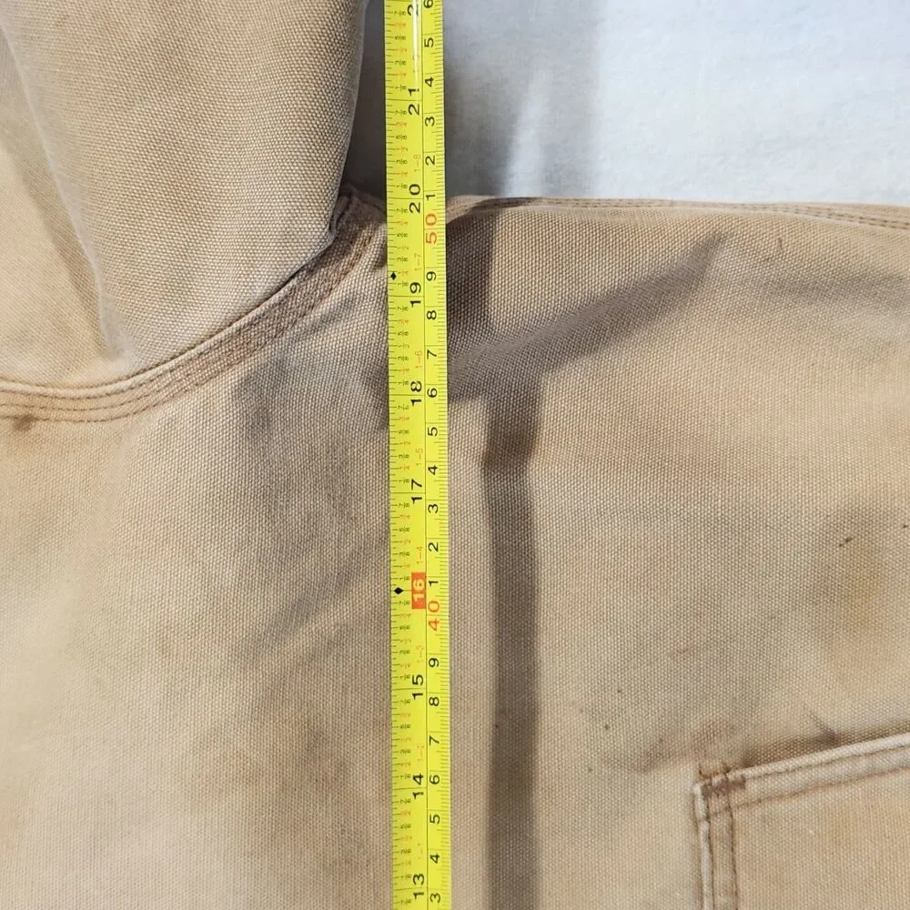 MENS VINTAGE CARHARTT JACKET J158 DKB HOODED FLEECE LINED DISTRESS FADE SMALL
